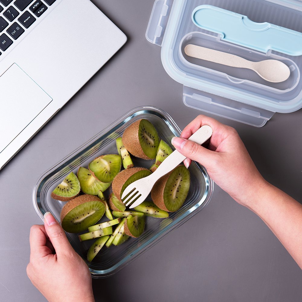 Hot Selling Glass Food Storage Container Set With Bpa Free Pp Lid With Fork And Spoon Microwave Cookware