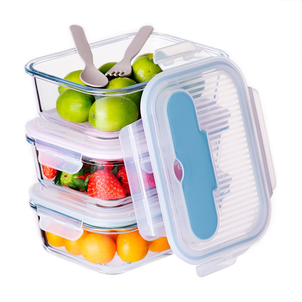 Hot Selling Glass Food Storage Container Set With Bpa Free Pp Lid With Fork And Spoon Microwave Cookware