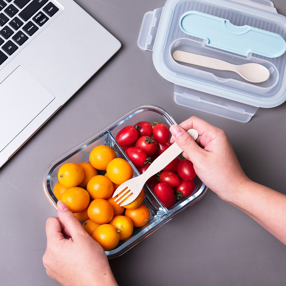 Hot Selling Glass Food Storage Container Set With Bpa Free Pp Lid With Fork And Spoon Microwave Cookware
