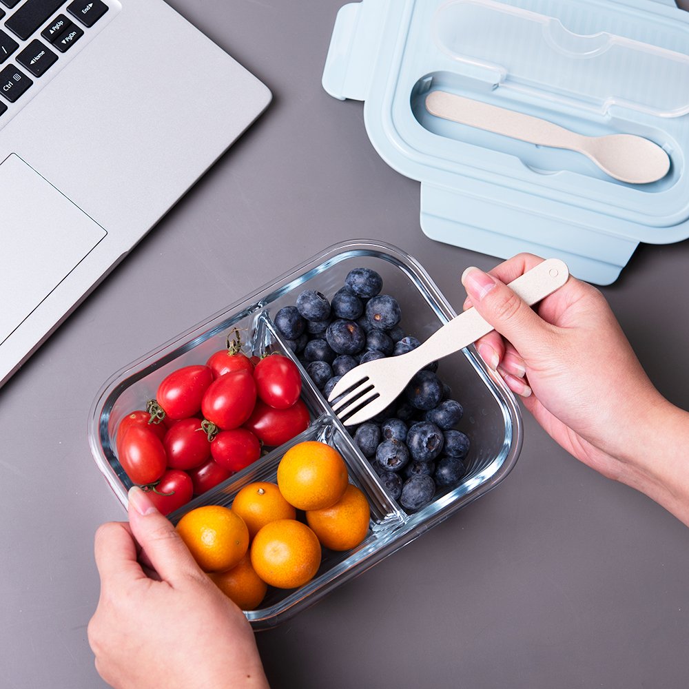 Hot Selling Glass Food Storage Container Set With Bpa Free Pp Lid With Fork And Spoon Microwave Cookware