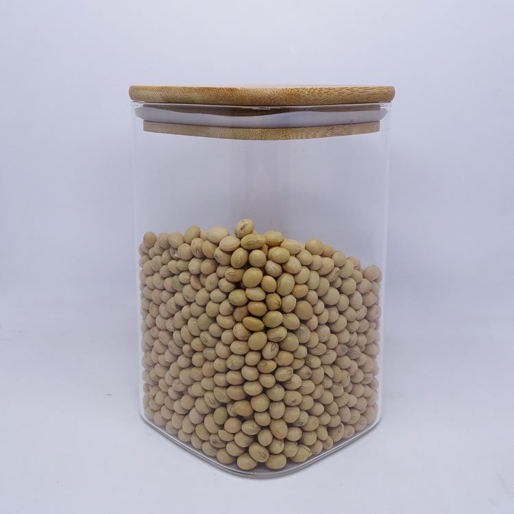 Display unbreakable square borosilicate glass pasta pot snack coffee spice jars small storage container and spoon
