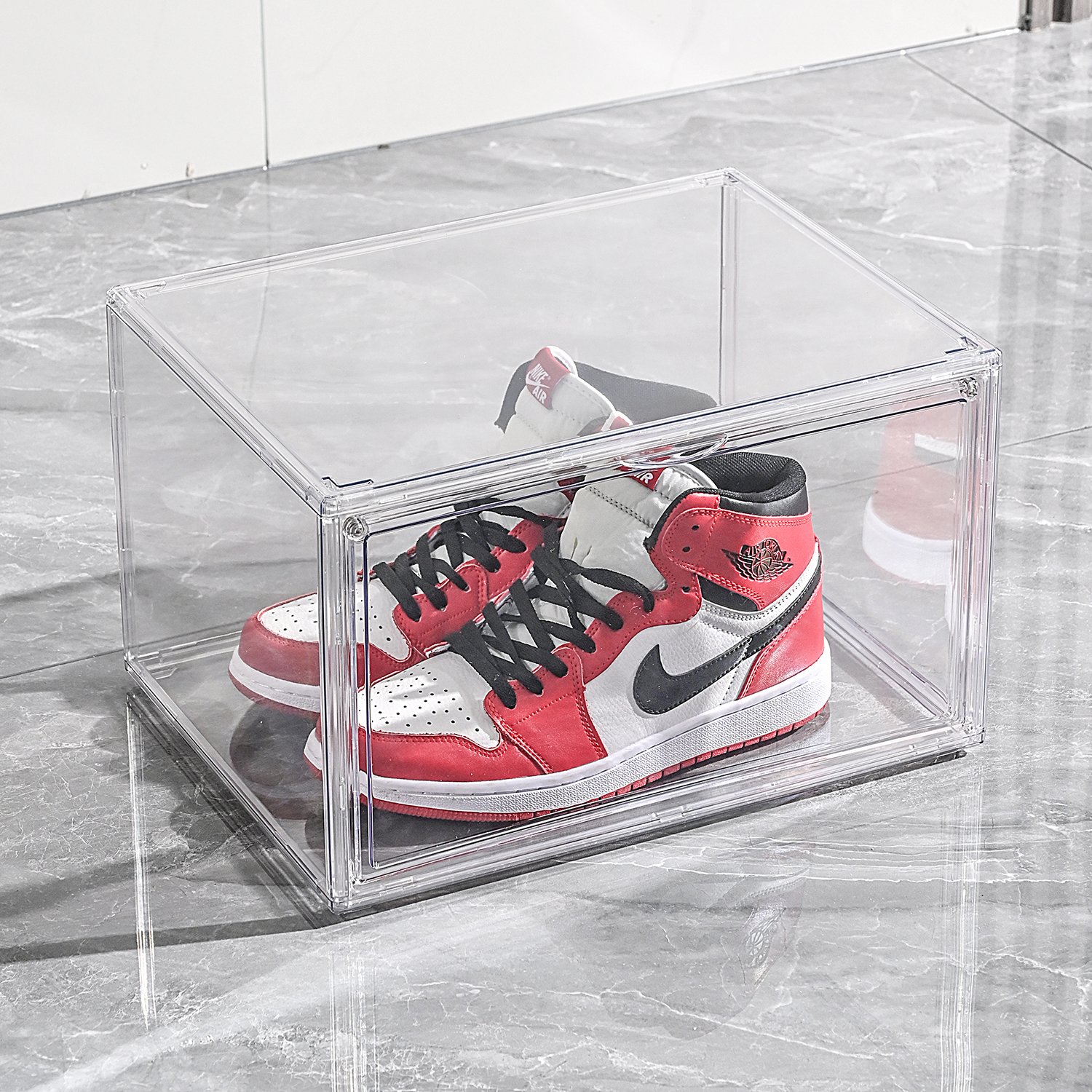 Odyhome DS135 Drop Front Steady Stackable Simple Assemble Custom Sneakers Box Foldable Clear Shoe Storage Box With Magnetic Door