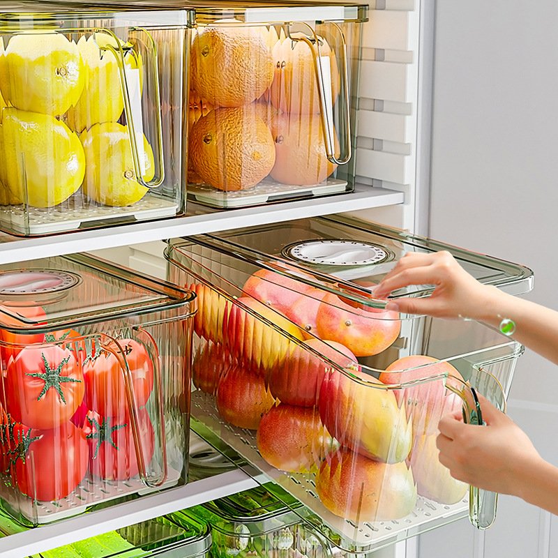 Choice Fun Transparent Kitchen Pet Food Storage Box Bins Stackable Refrigerator Organizer Fridge Organizer Set With Handle