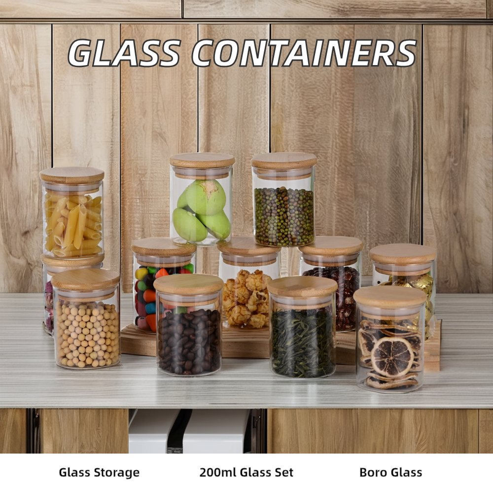 Modern Borosilicate Glass Jar Food Storage Containers Set Hand Blown for Kitchen & Party-in Stock!