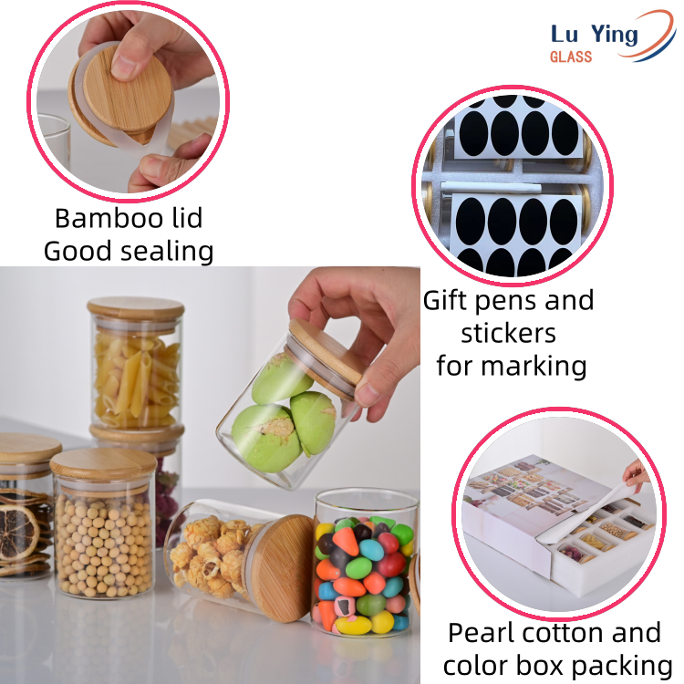 Modern Borosilicate Glass Jar Food Storage Containers Set Hand Blown for Kitchen & Party-in Stock!