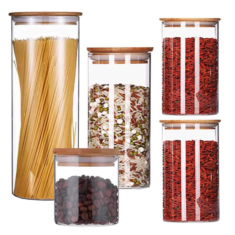 Eco Friendly Various Capacity Kitchen Bamboo Lid Airtight Borosilicate Glass Food Storage Containers With Lids