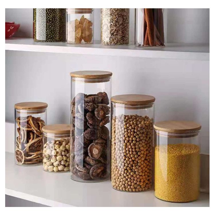 Eco Friendly Various Capacity Kitchen Bamboo Lid Airtight Borosilicate Glass Food Storage Containers With Lids
