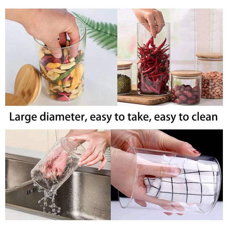 Eco Friendly Various Capacity Kitchen Bamboo Lid Airtight Borosilicate Glass Food Storage Containers With Lids