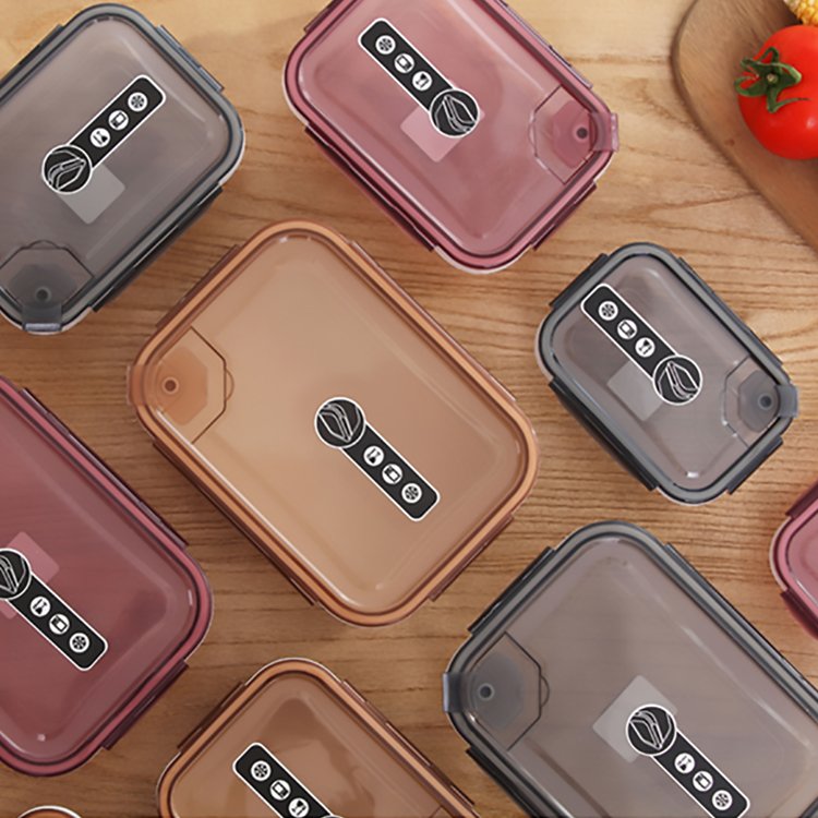 Custom logo microwaveable fridge organizer airtight meal prep bento salad box set plastic food storage container with snap lock