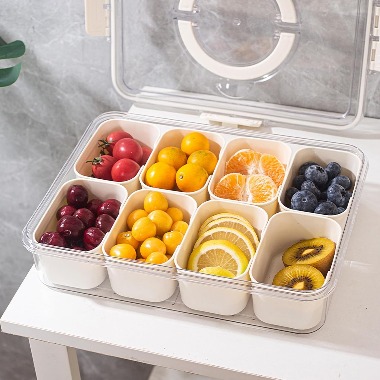 8 Compartment Removable Snack Fruit Tray Divided Serving Lids Square Plastic Food Storage Lunch Organizer for Vegetarian Candy