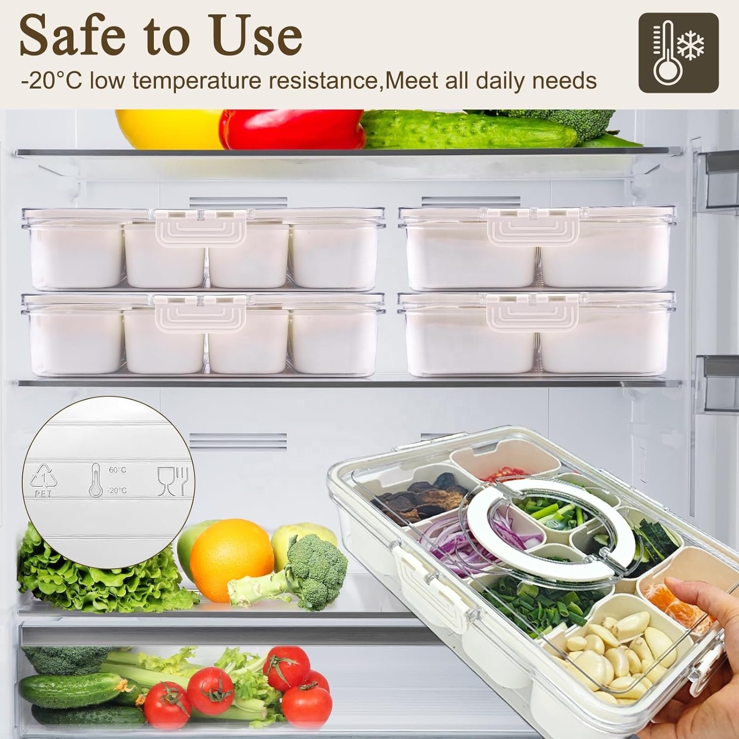 8 Compartment Removable Snack Fruit Tray Divided Serving Lids Square Plastic Food Storage Lunch Organizer for Vegetarian Candy