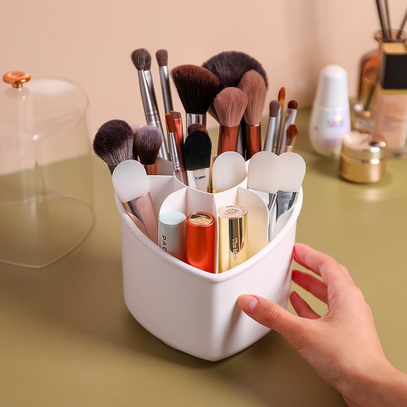 360 Degree Rotating Heart Shaped Makeup Brush Organizer with transparency cover