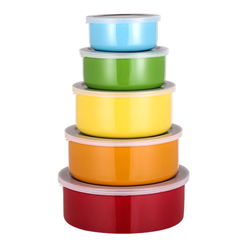 5pcs Stainless Steel Round Food Storage Boxes with Plastic Lids Fresh Keeping Colored Food Containers For Children