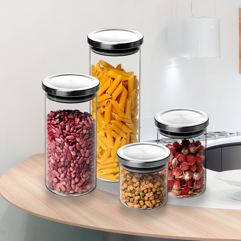 Airtight Glass Container Jar Set with Stainless Steel Lid for Home Storage - Durable and Stylish