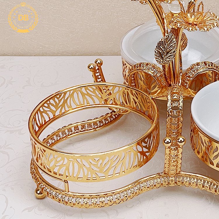 Dibei China Factory With Ceramic Bowls Nuts Food Storage Metal Golden Dry Fruit Tray