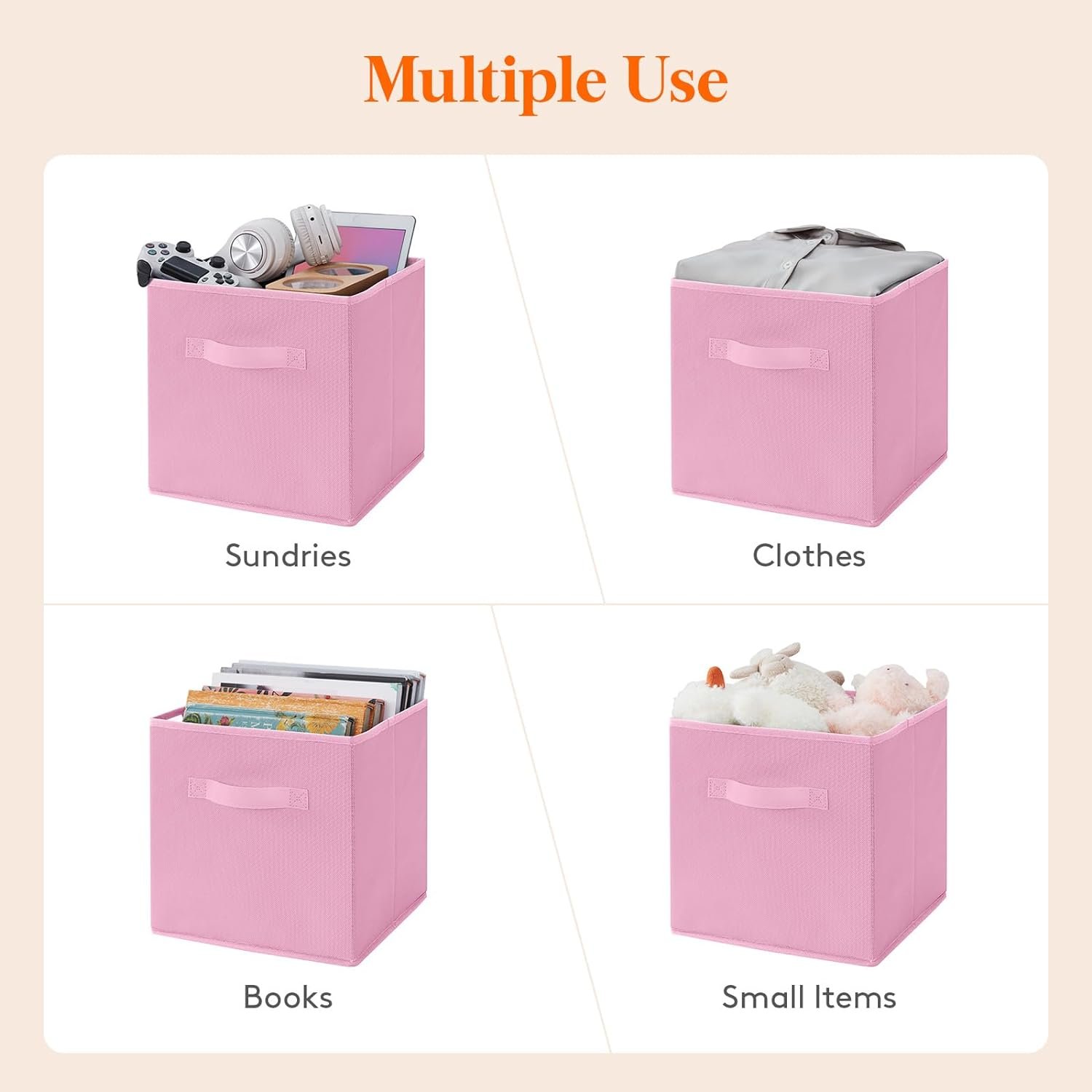 Foldable Fabric Storage Box Cube Bins Cloth Organizer Storage Baskets Folding Closet Drawer Features Dual Handles