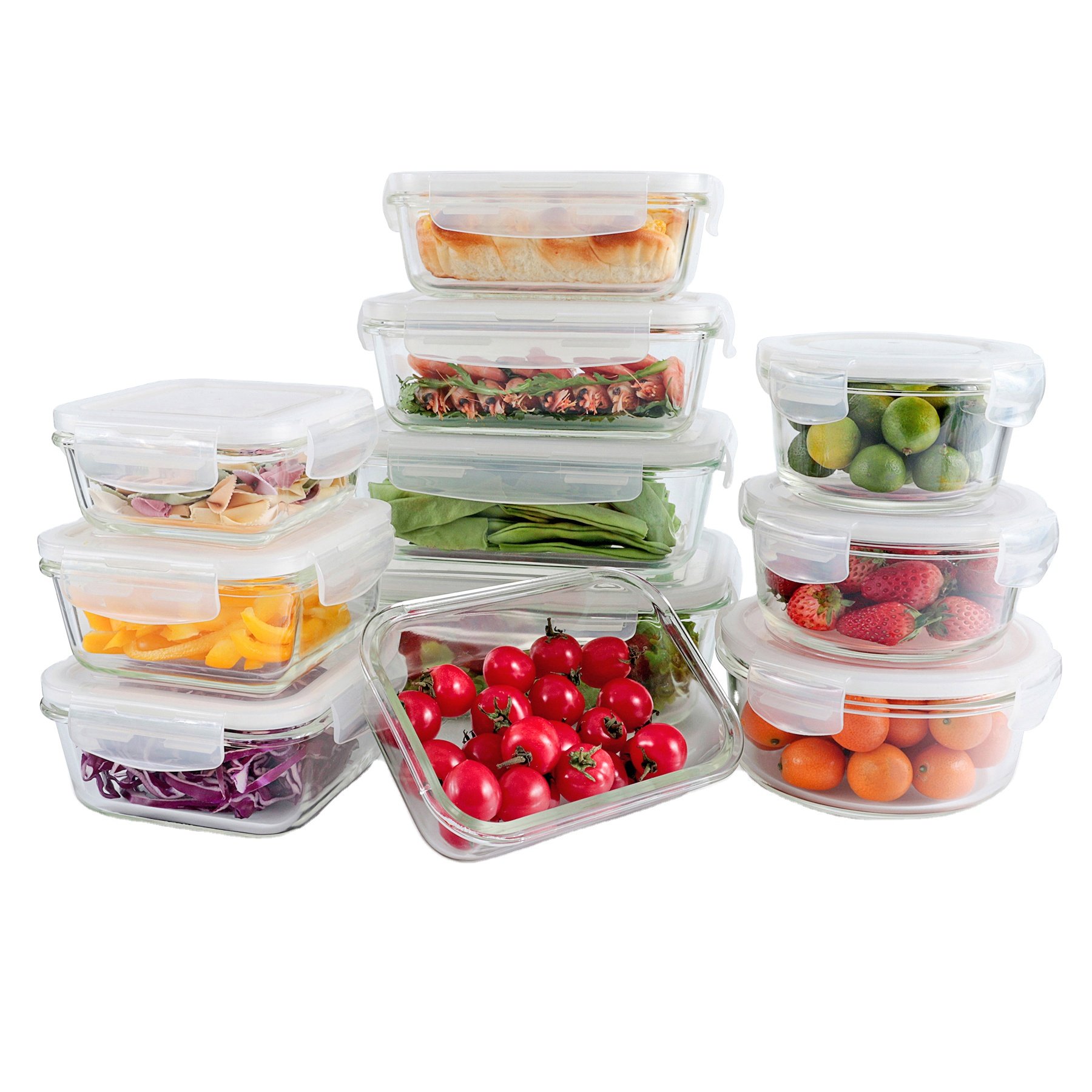 Microwave safe glass food container meal prep containers with pp lids suitable
