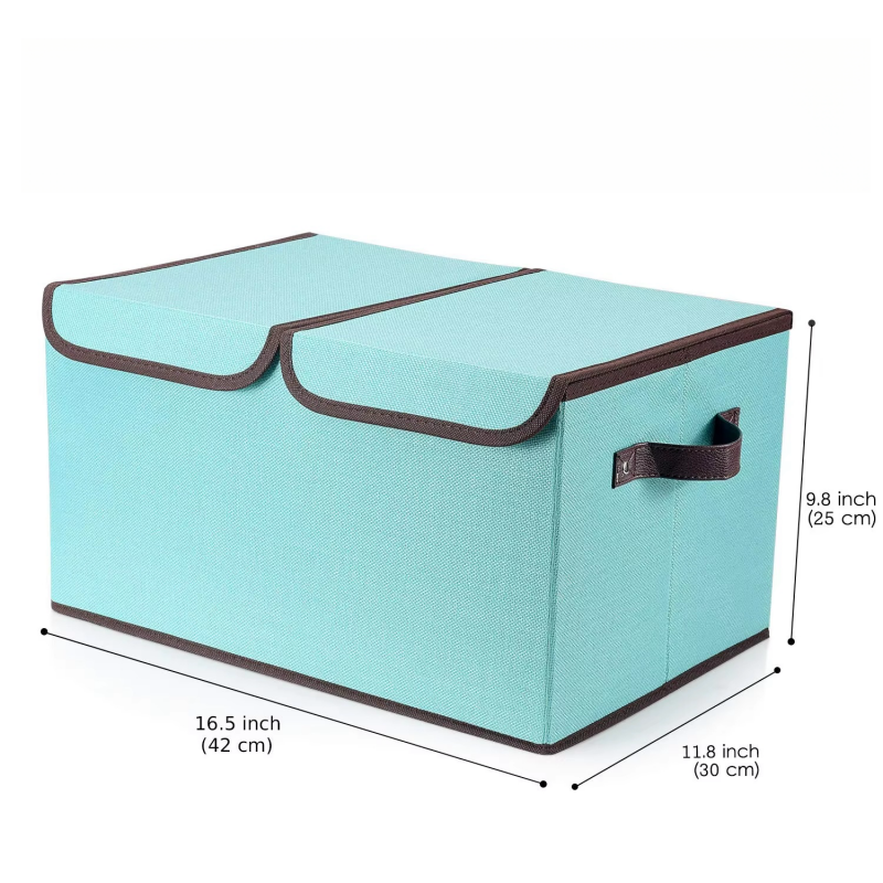 Linen Fabric Foldable Storage Box with Handle 31L Folding Closet Organizer Wardrobe Clothes Double Lid Collapsible Storage Box