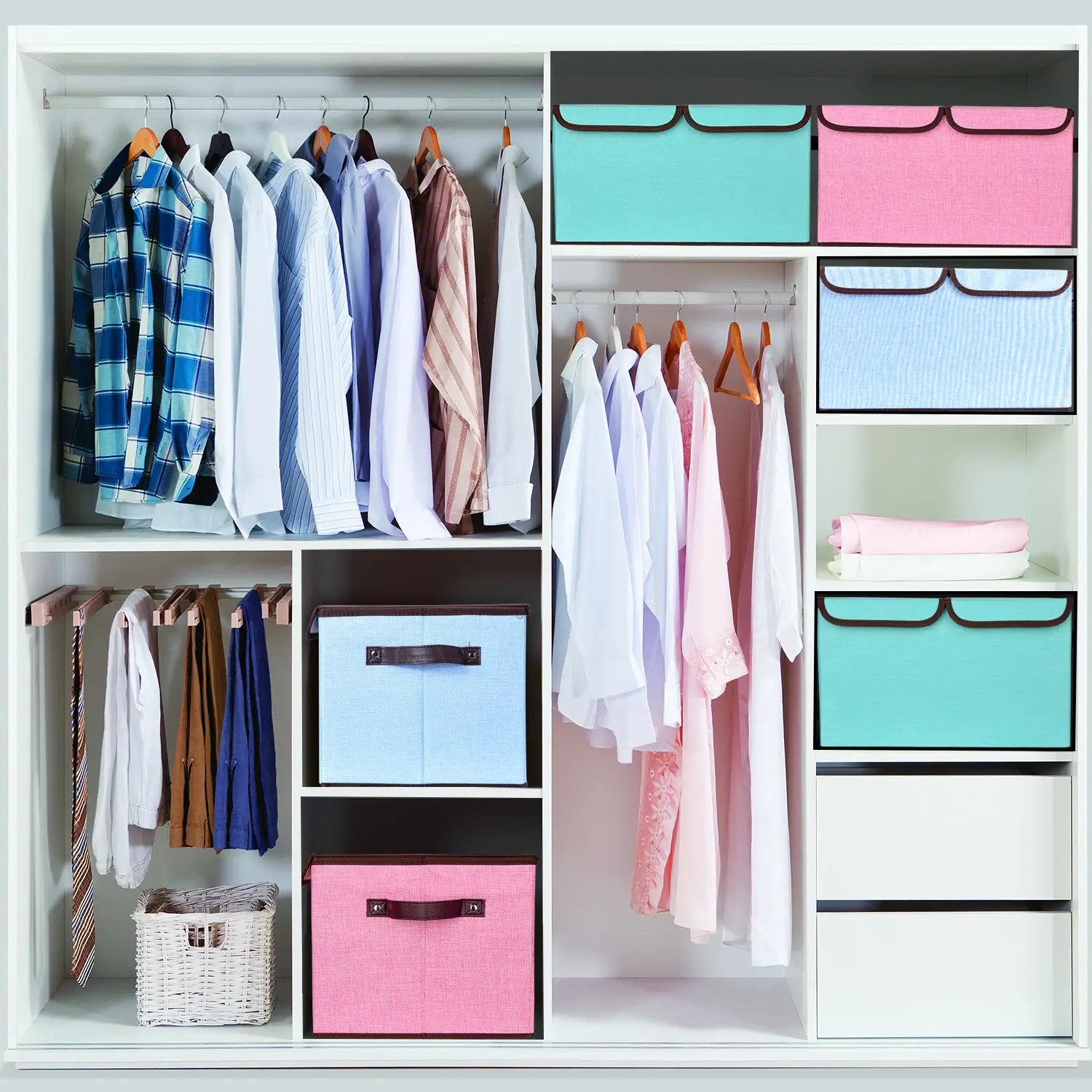 Linen Fabric Foldable Storage Box with Handle 31L Folding Closet Organizer Wardrobe Clothes Double Lid Collapsible Storage Box