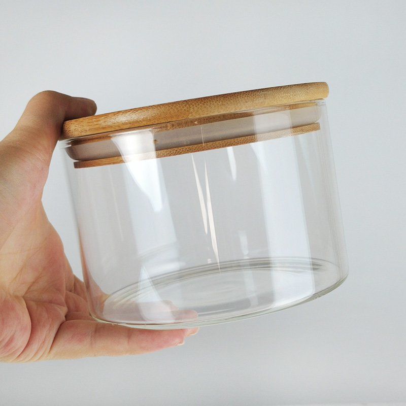 multiple use wide mouth short high borosilicate glass jar for 3 wick candle plant salad food storage