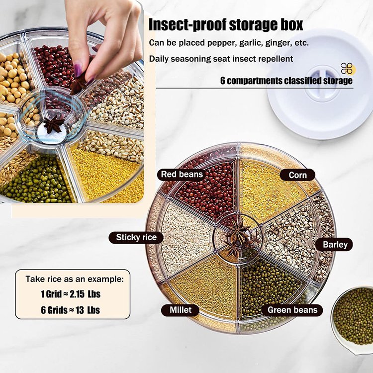 6KGS 360 degree rotating Kitchen Plastic food storage container Sealed Rice dispenser