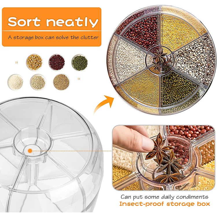 6KGS 360 degree rotating Kitchen Plastic food storage container Sealed Rice dispenser