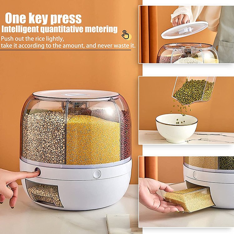 6KGS 360 degree rotating Kitchen Plastic food storage container Sealed Rice dispenser