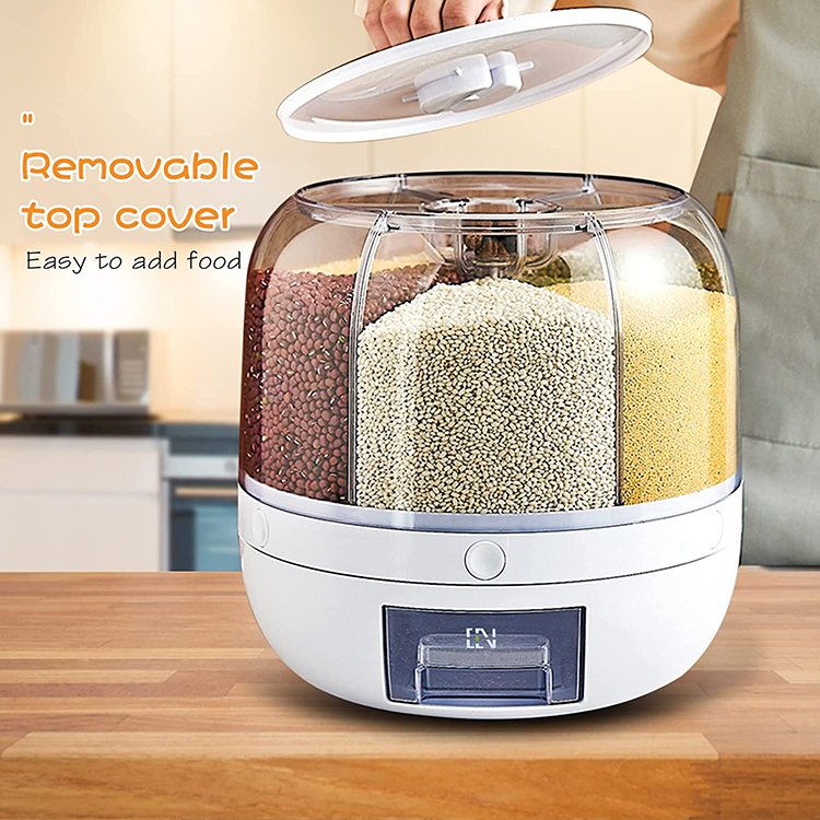6KGS 360 degree rotating Kitchen Plastic food storage container Sealed Rice dispenser