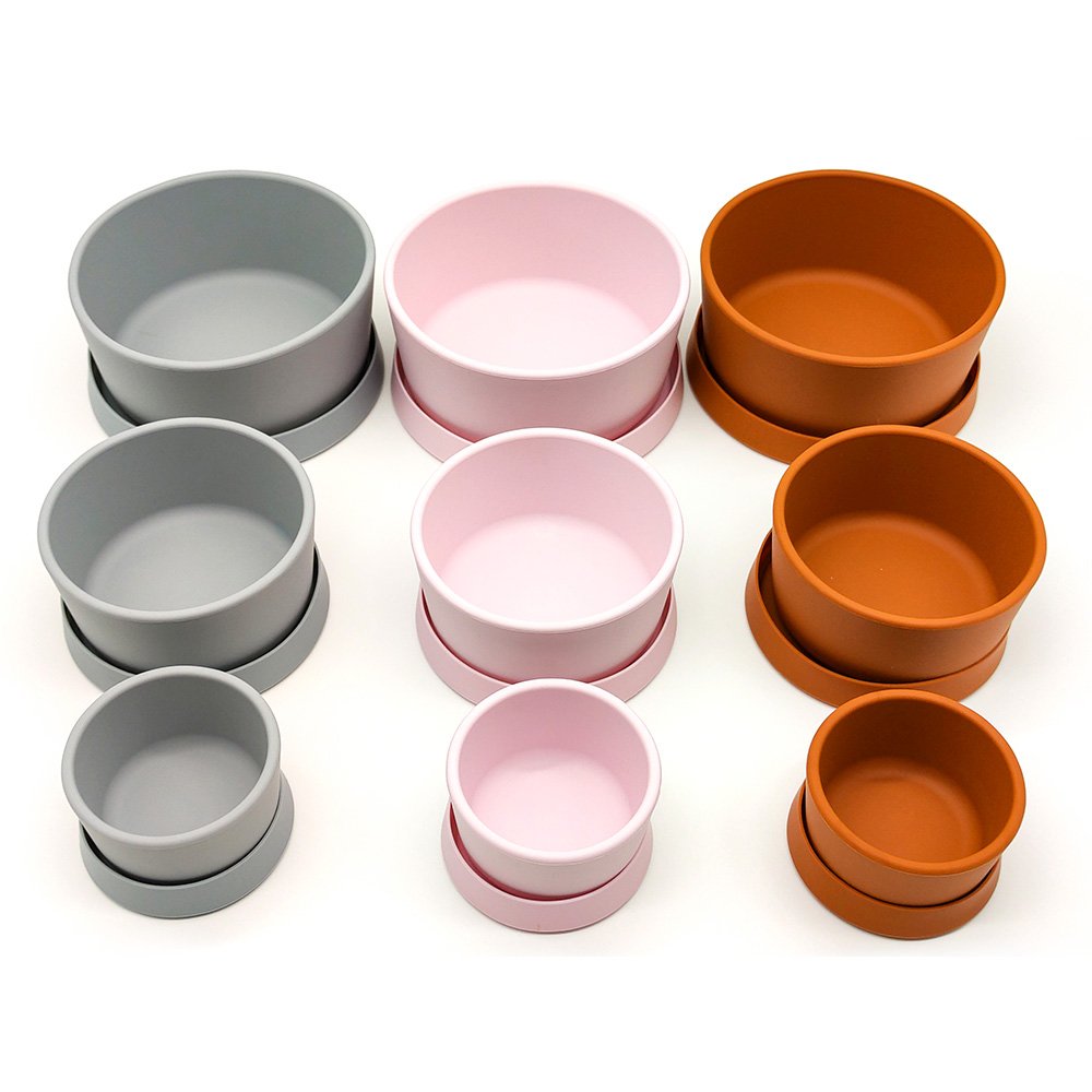New Design Bpa Free Silicone 3 Pieces Nesting Children Snack Food Storage Container Set Bowl with Lid for Baby Kid