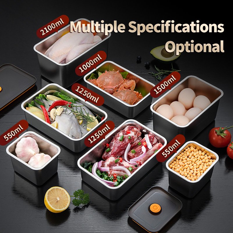 2024 Hot Selling New Design Stainless Steel Food Storage Container 304 Metal Lunch Box Fresh Keeping Box Containers For Kitchen