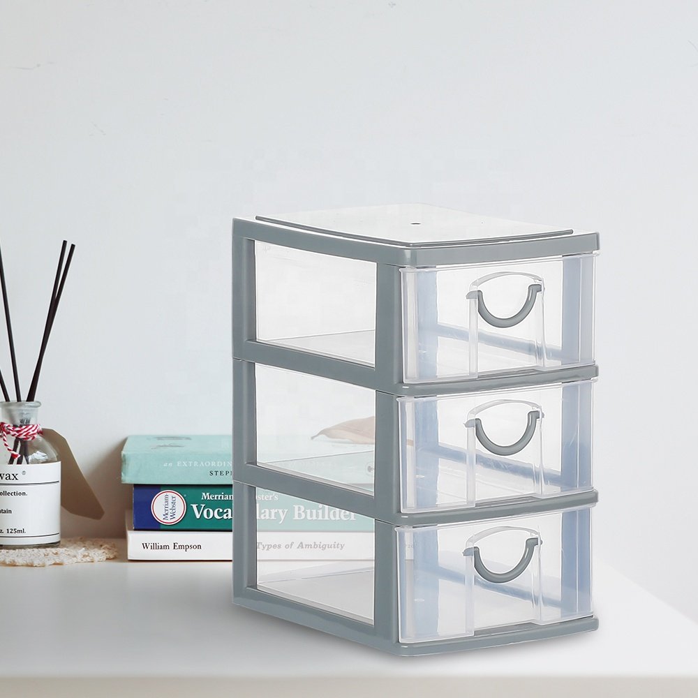 Wholesale 3 Layer Handle Design Small Desktop Transparent Drawer Organizer Plastic Storage Cabinet Box