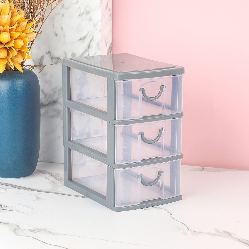 Wholesale 3 Layer Handle Design Small Desktop Transparent Drawer Organizer Plastic Storage Cabinet Box