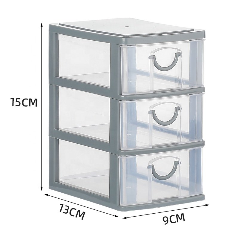 Wholesale 3 Layer Handle Design Small Desktop Transparent Drawer Organizer Plastic Storage Cabinet Box