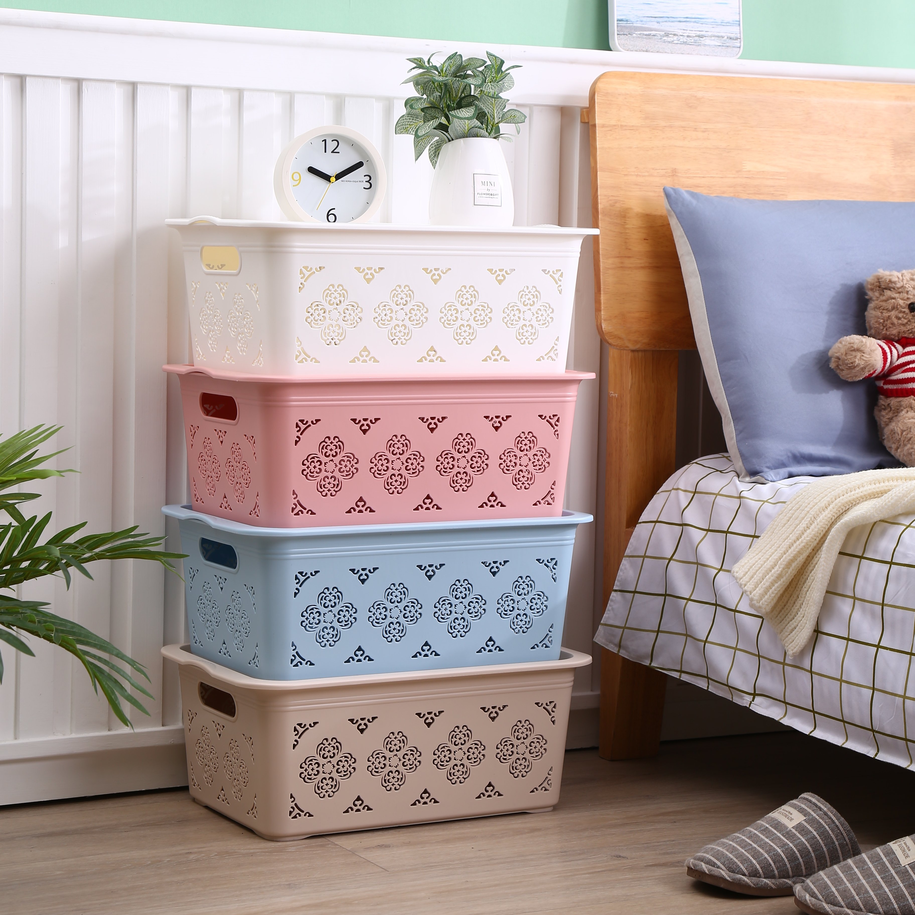 Stackable storage boxes & bins rattan basket plastic storage box drawer organizer clothes storage box toy organizer with lid