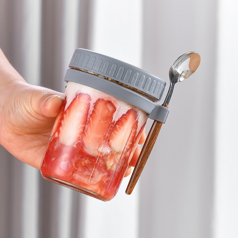 Best Sell High Quality Customized 350ml Oats Container Jar With Various Colored Silicone Lids Cover with Stainless Spoon