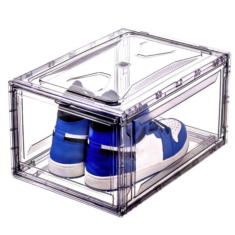 Wholesale Transparent Plastic Sneaker Stackable Shoe Storage Boxes Drop Front Acrylic Drawer Type Magnetic Clear Shoe Box