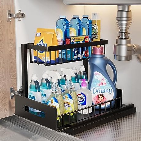 Amazo* 2-Tier Metal Pull-Out Shelf Hot Sale Wall-Mounted Kitchen/Bathroom Under-Sink Organizer OEM/ODM Coats Design Storage Box