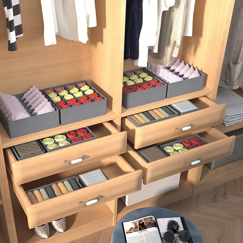 Custom Logo Foldable Cloth Storage Box Desk Closet Organizer for Underwear Bra Socks-Foldable Drawer Organizers
