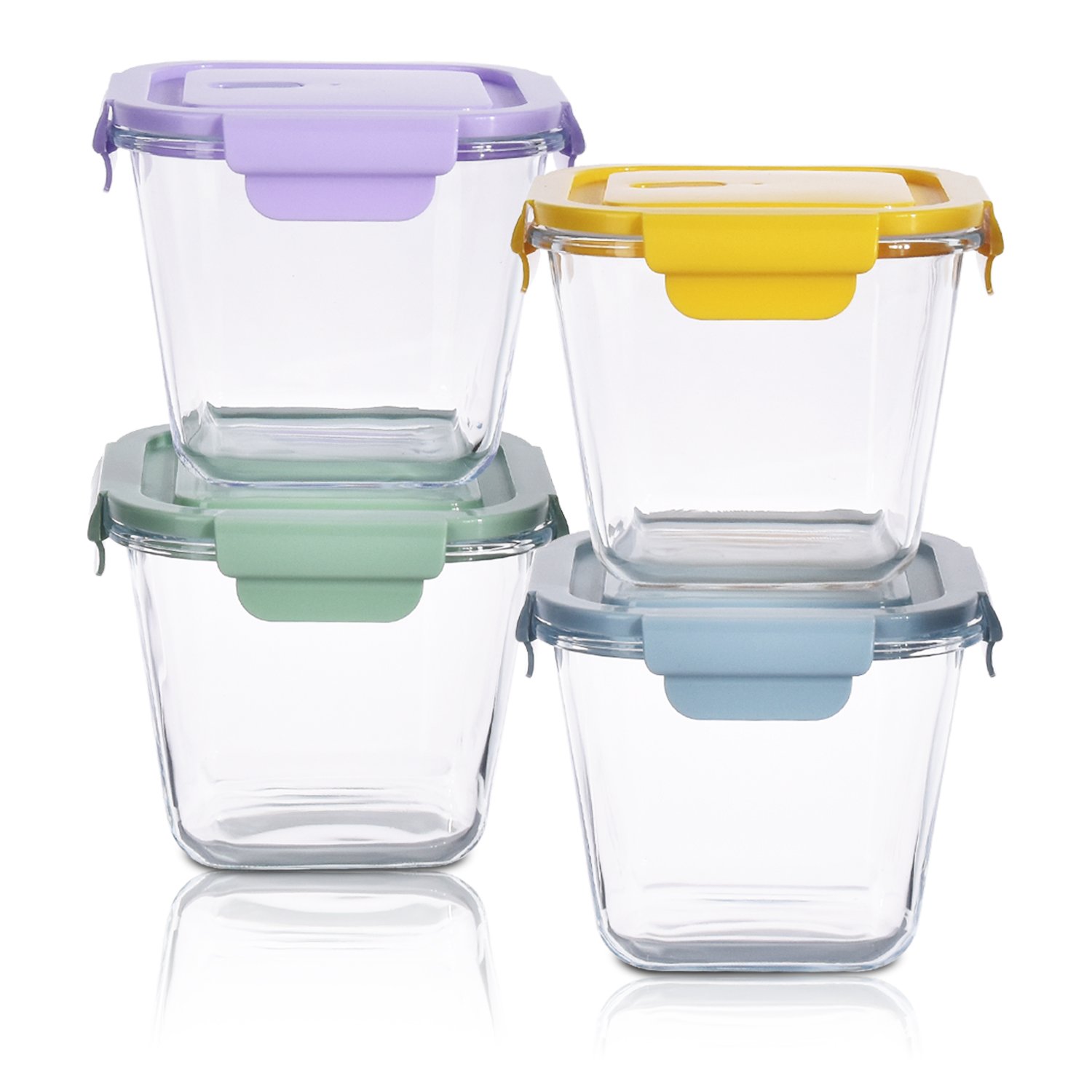 Kitchen Fresh Food Bento Microwave Safe Airtight square Lunch Box Glass Clear Food Storage Container with Plastic Lids