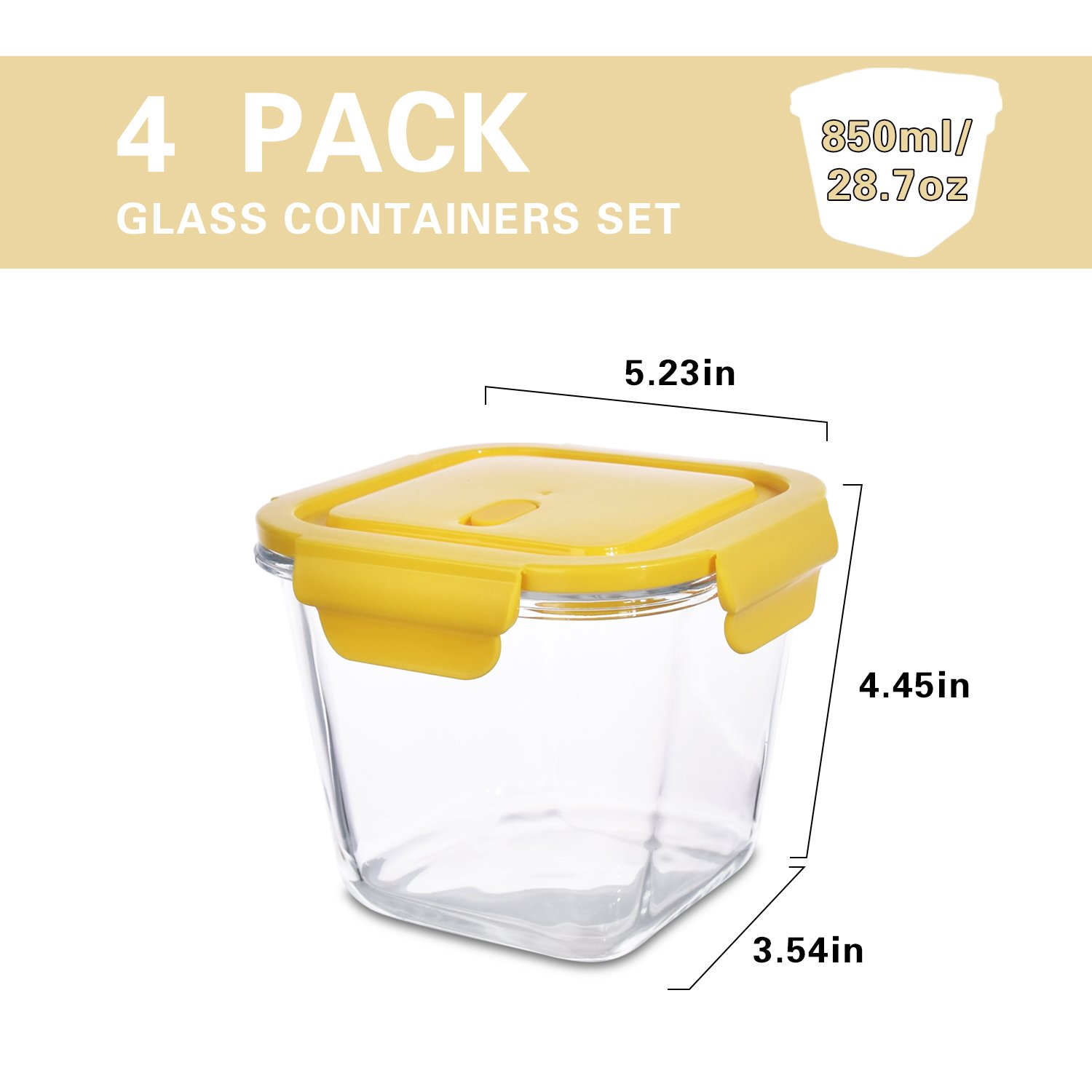 Kitchen Fresh Food Bento Microwave Safe Airtight square Lunch Box Glass Clear Food Storage Container with Plastic Lids