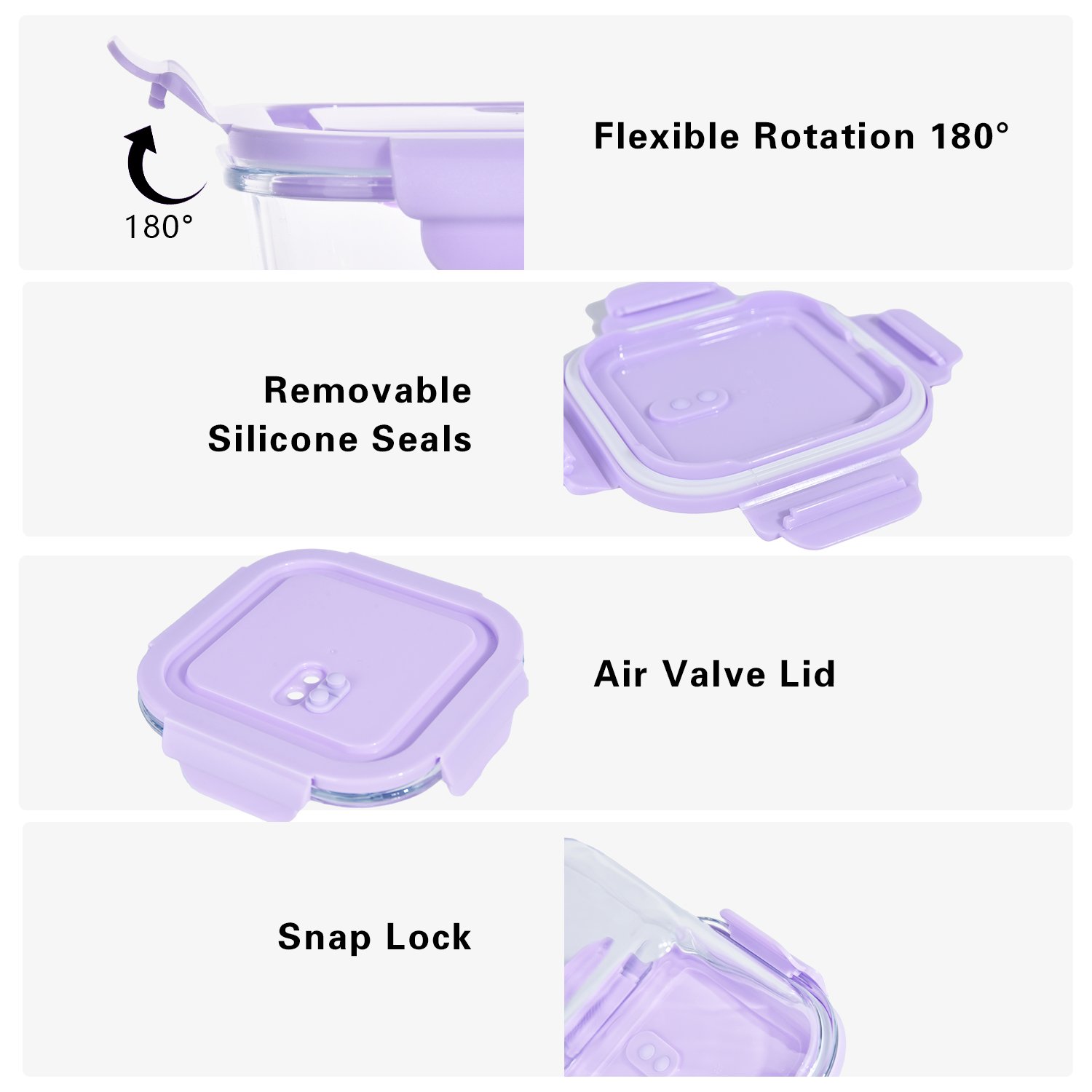 Kitchen Fresh Food Bento Microwave Safe Airtight square Lunch Box Glass Clear Food Storage Container with Plastic Lids
