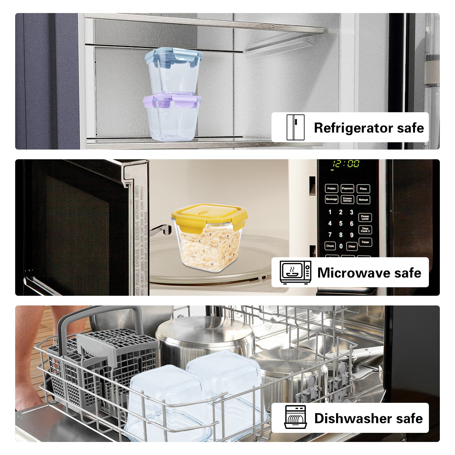 Kitchen Fresh Food Bento Microwave Safe Airtight square Lunch Box Glass Clear Food Storage Container with Plastic Lids
