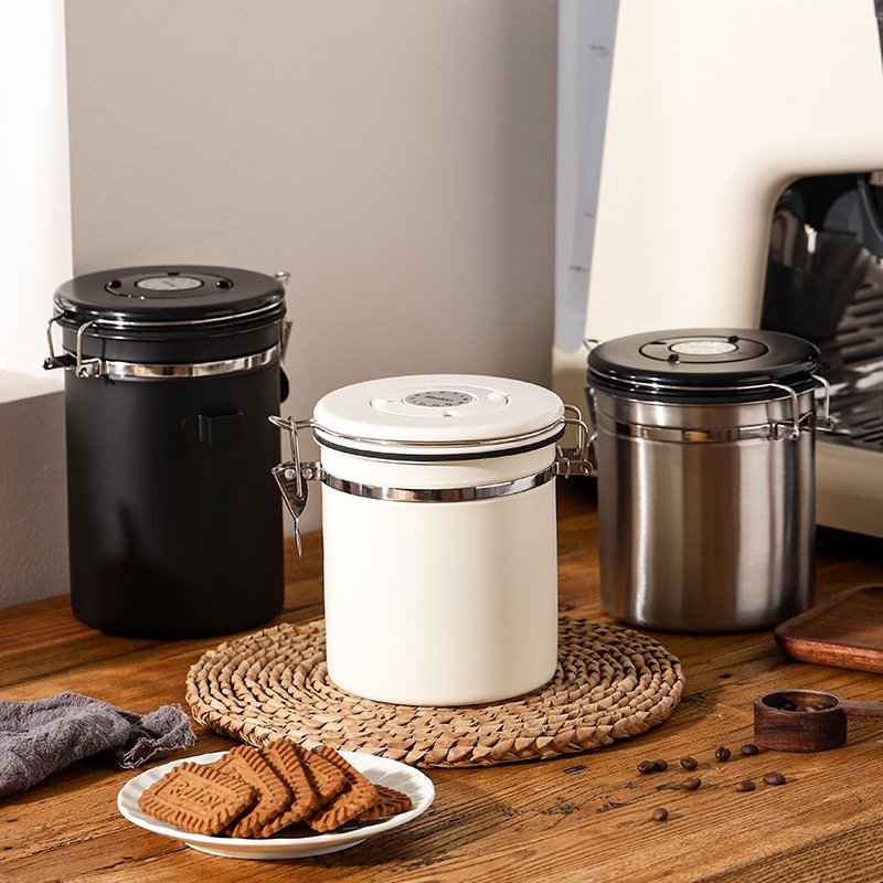 1.2L/1.5L/1.8L Stainless Steel Glass Airtight Coffee Container With Spoon Vacuum For The Kitchen Food Storage