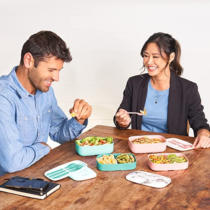 All-in-One Stackable Bento Lunch Box Container Modern Bento-Style Design Includes 2 Stackable Containers Food Storage Containers