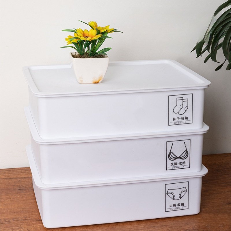 Indoor bedroom decorative white plastic underwear clothes organizer pp storage box with lid