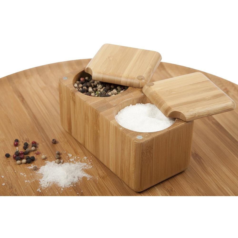 100% Bamboo Salt Box Containers Wooden Spice Box