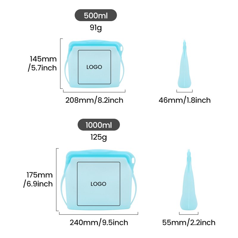 Reusable Waterproof Silicone Kitchen Food Storage Freezer Bags and Container Stand Up Pouch Fresh-keeping Bag for Food Packaging