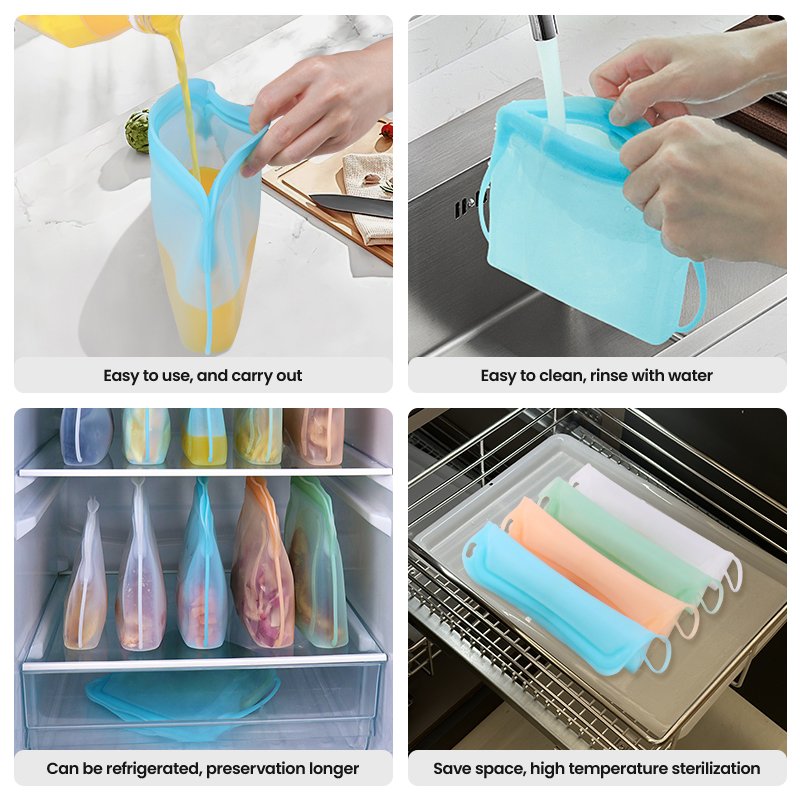 Reusable Waterproof Silicone Kitchen Food Storage Freezer Bags and Container Stand Up Pouch Fresh-keeping Bag for Food Packaging