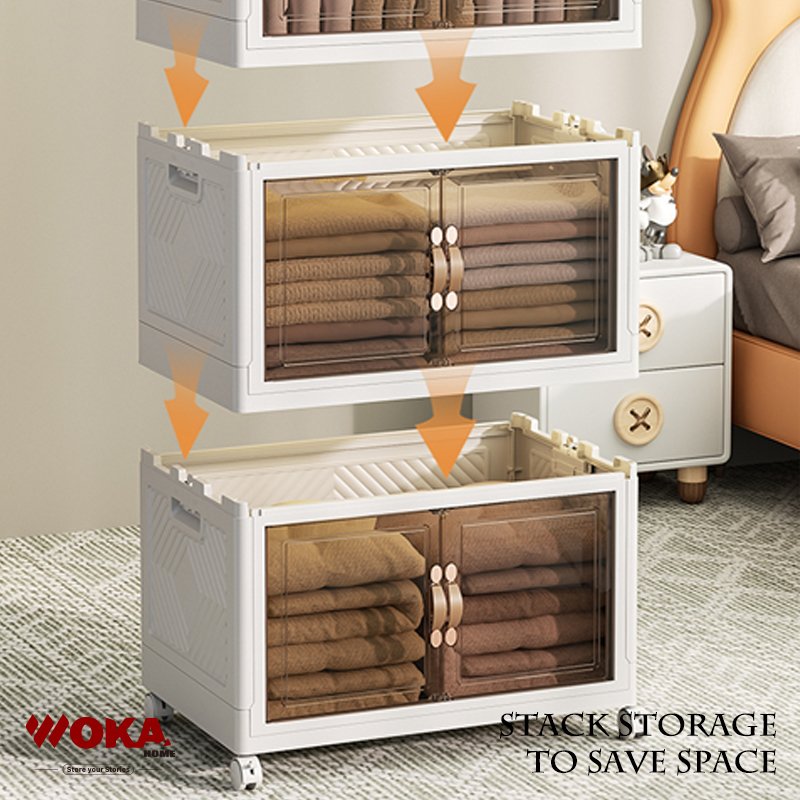 Household Light Luxury Folding Food Storage Cabinet Living Room Clear Plastic Folding Organizer Cabinet Storage Box