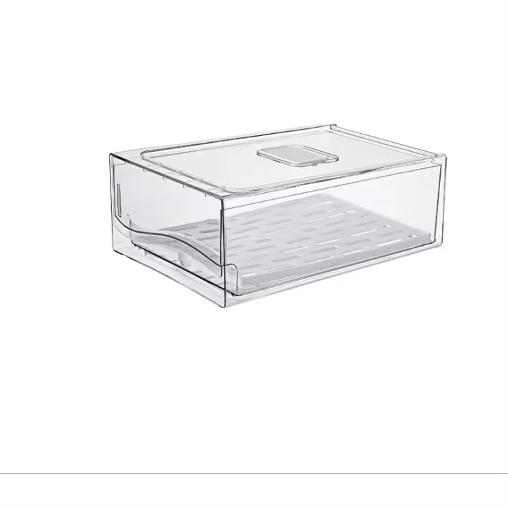 PET material kitchen food sorting drawer clear refrigerator bin organizer fridge storage box